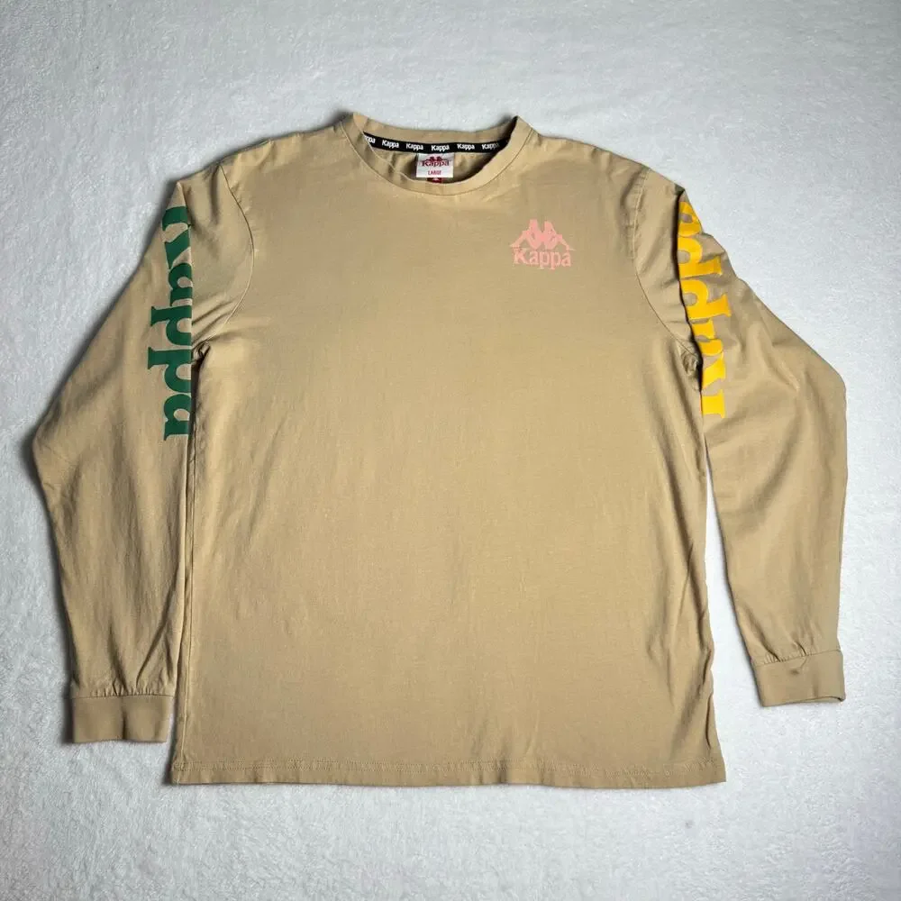 Kappa Long Sleeve Graphic T-Shirt Tan Beige Cotton Streetwear Crew Neck Men’s L